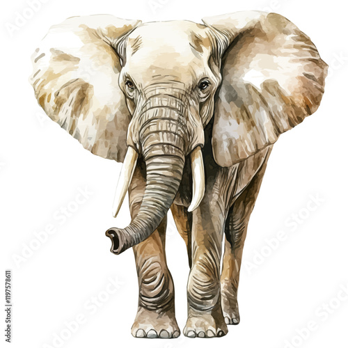 A watercolor of an elephant, isolated on a white background. Elephant vector.
