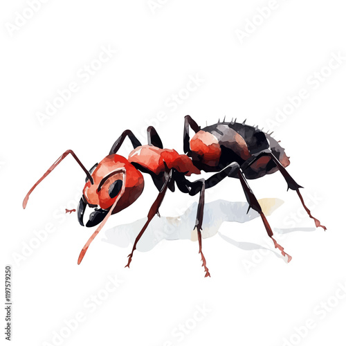 A watercolor drawing of an ant, isolated on a white background. Ant vector.
