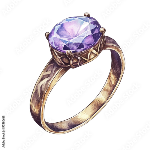 A watercolor of a vintage ring, isolated on a white background. Vintage ring vector.
