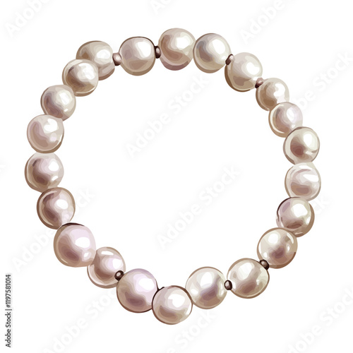 A watercolor clipart of a vintage pearl necklace, isolated on a white background. Vintage pearl necklace vector.
