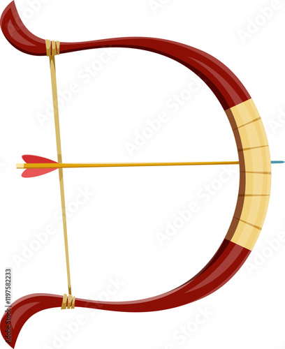 Cartoon letter D as an archer bow and arrow, sports font, typeface, funny type, kids English alphabet for children. Isolated vector abc character as a longbow ready for shooting the aim