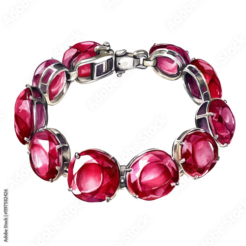 A watercolor painting of a vintage-inspired ruby bracelet, isolated on a white background. Vintage-inspired ruby bracelet vector.
