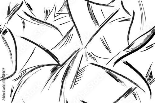 Disorderly chaotic strokes and brush strokes, lines, wrinkles. Monochrome abstract seamless pattern.