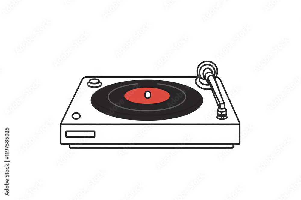 PNG cut out isolated background. A sleek and modern illustration of a turntable with a vinyl record featuring a red center. PNG cut out isolated background. A sleek and modern illustration of a turntable with a vinyl record featuring a red center.