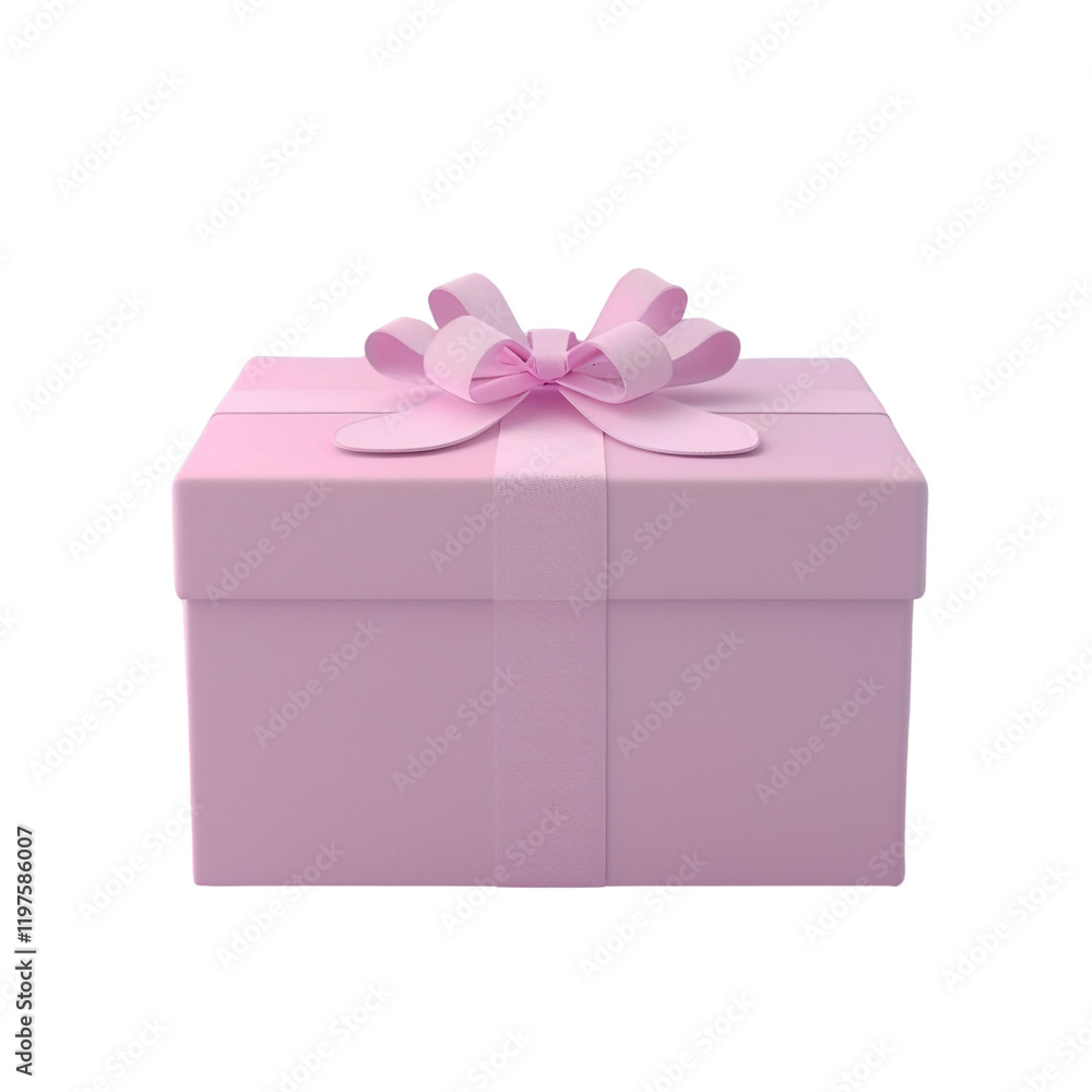 Fototapeta premium A pale pink gift box with a large bow sits on a transparent background ready for your design project or celebration