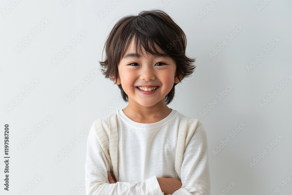 Young Asian boys in relaxed, casual clothing stand against a plain white background, showcasing their joyful innocence and individual styles. Young Asian boys in relaxed, casual clothing stand against a plain white background, showcasing their joyful innocence and individual styles.