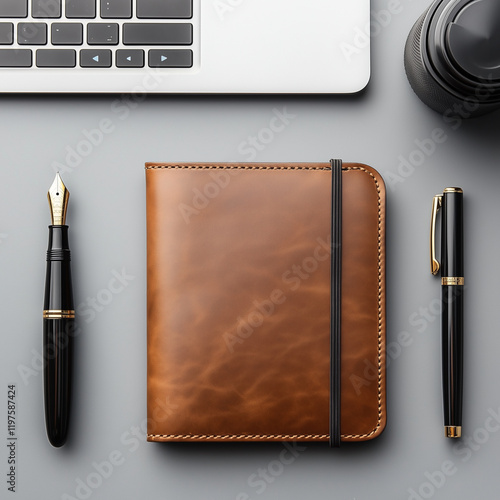 Elegant Leather Notebooks and Fountain Pens on Sophisticated Workspaces