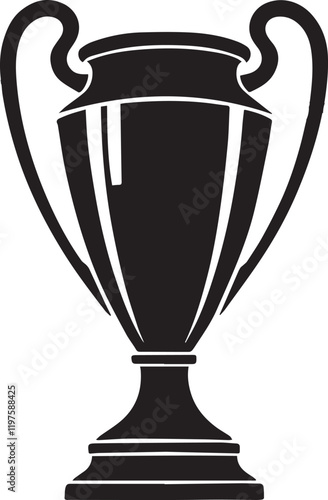 Black cup isolated on white background. Flat vector design element. UEFA Champions league vector cup isolated on white. Competition winner prize trophy. Football symbol icon. Black cup silhouette 