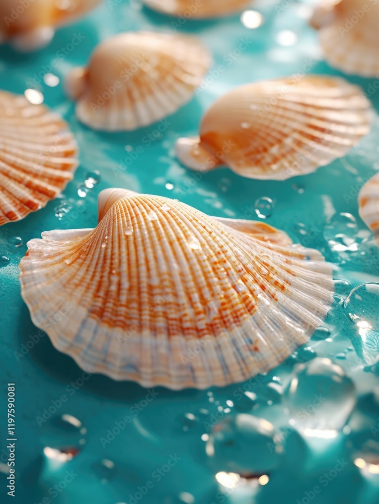 Sea shells on blue surface Sea shells on blue surface