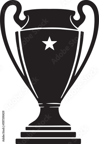 Black cup isolated on white background. Flat vector design element. UEFA Champions league vector cup isolated on white. Competition winner prize trophy. Football symbol icon. Black cup silhouette (2)