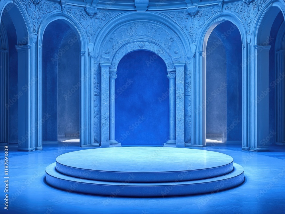 Obraz premium Empty stage with blue walls
