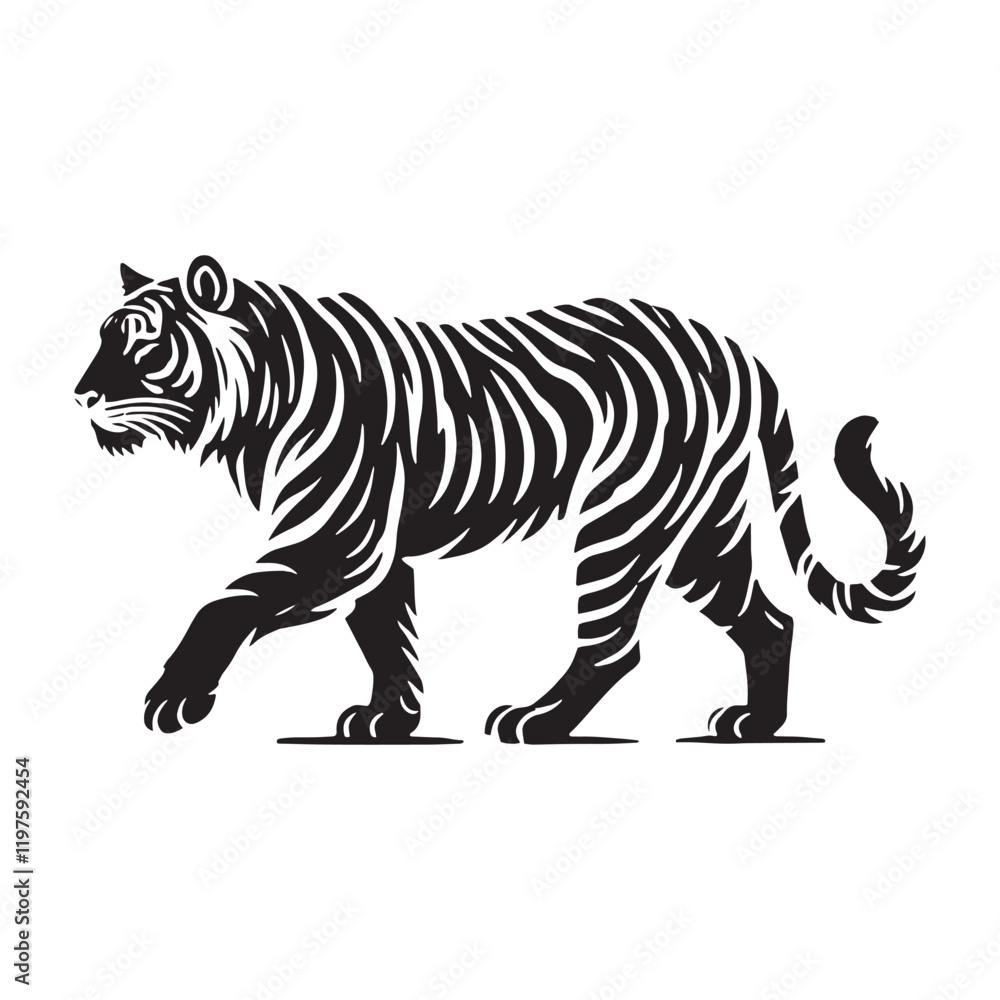 Fototapeta premium Captivating tiger silhouette for versatile design purposes - Tiger black vector 