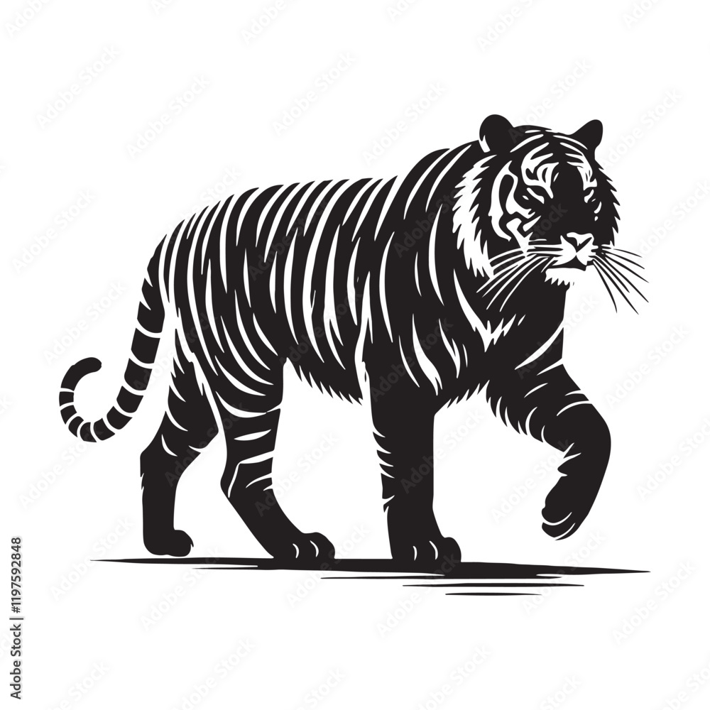 Fototapeta premium Majestic tiger silhouette for versatile artistic applications - Tiger black vector 
