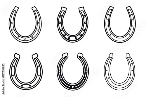 six set Horseshoe icons outline silhouette vector on white background