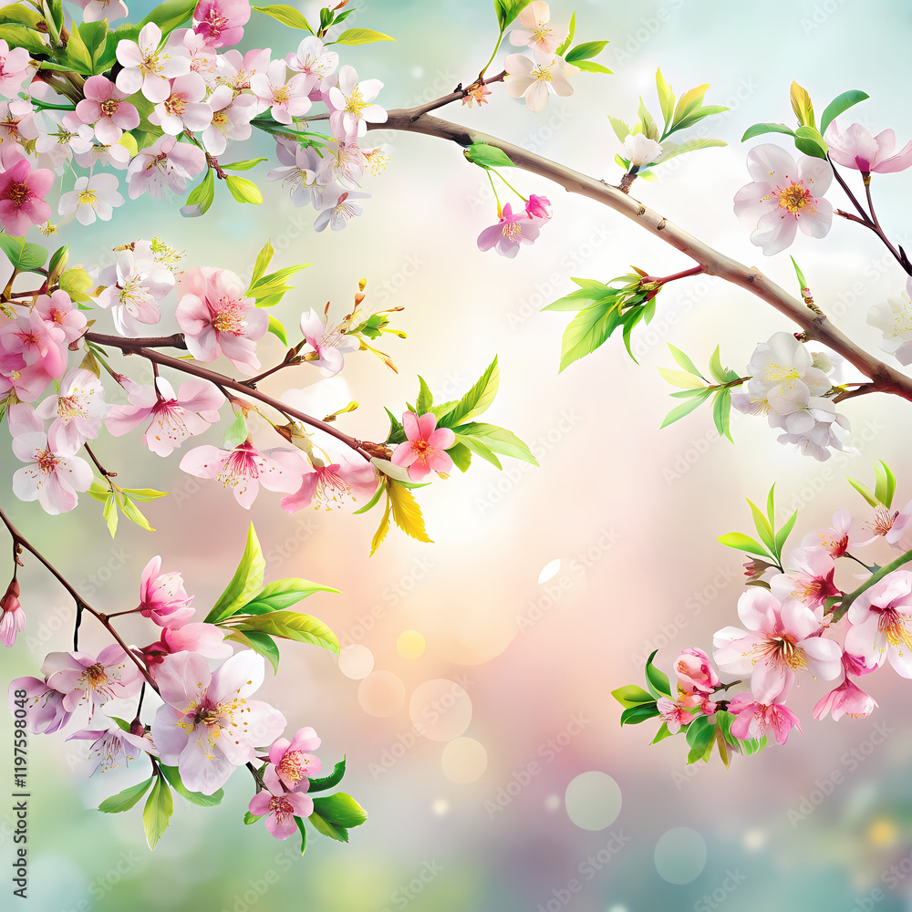 Obraz premium Beautiful Spring Blossom Branches Pink White Flowers Nature tree soft bloom peach plant fresh image 