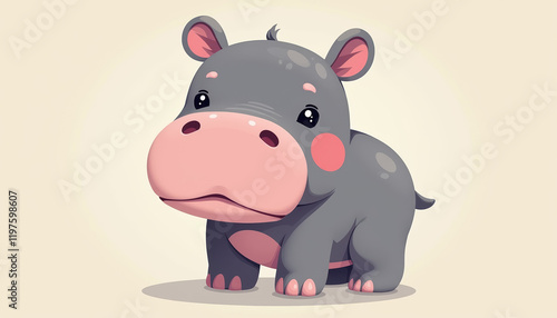 Charming cartoon hippo character design, celebrating World Hippo Day with a happy and vibrant expression, promoting awareness of wildlife. photo