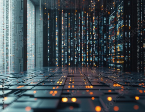 inside AI Digital Matrix with Glowing Codes  Background