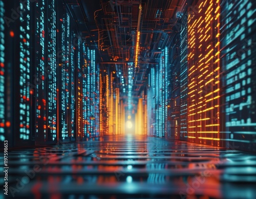 inside AI Digital Matrix with Glowing Codes  Background