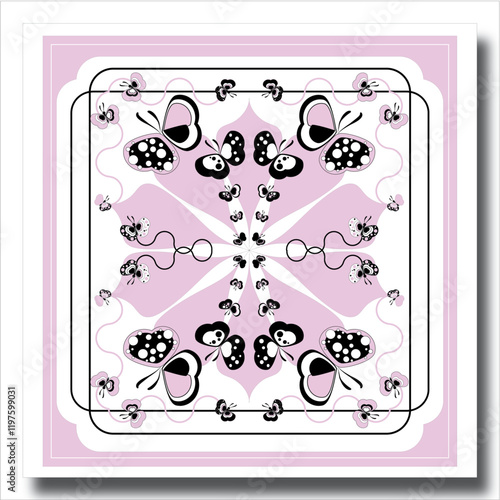 decorazione per foulard con farfalle, fantasia pois, stoffa, grafica,