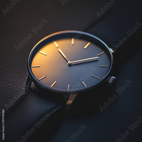 Wallpaper Mural Minimalist Luxury Wristwatches in Dramatic Lighting on Black Leather Background Torontodigital.ca