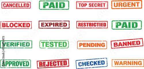 Vector Stamps with Approved Rejected Verified and Colorful Office Labels






