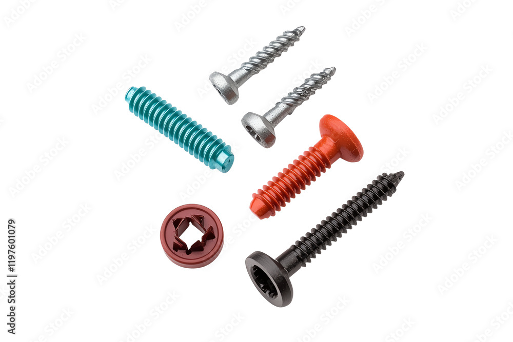A collection of various screws in different colors and sizes, showcasing their distinct designs and textures. A collection of various screws in different colors and sizes, showcasing their distinct designs and textures.