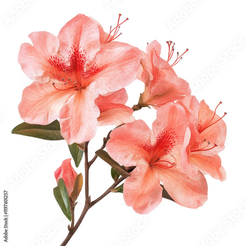 Beautiful azalea flowers in soft coral hues isolated on a clean transparent background, Azalea flowersisolated on transparent background photo