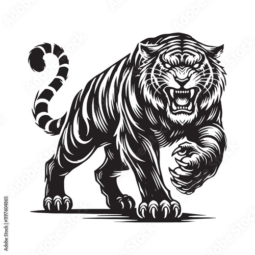 Canvas Print Angry tiger silhouette for powerful digital designs - Angry tiger black vector