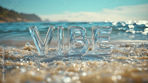 Beach Vibe Glass Letters on Sandy Shore