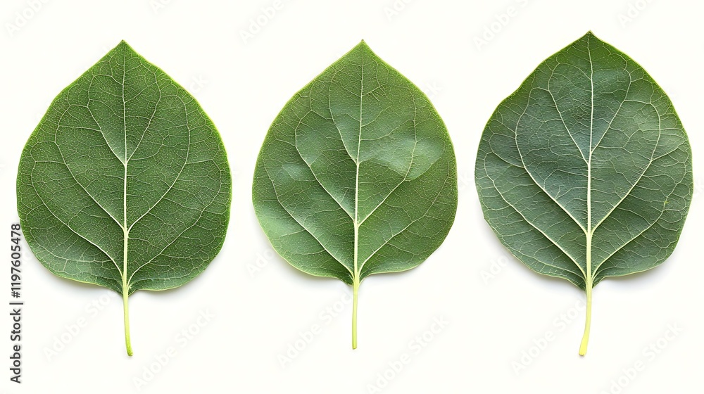 Obraz premium Three Lush Green Leaves: A Simple Botanical Study