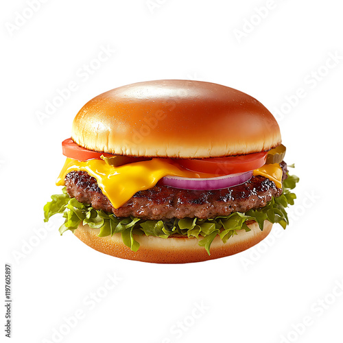Fresh delicious burger isolated on a transparent background.