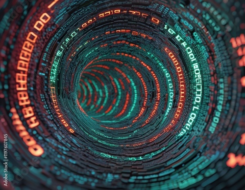 Glowing Digital Data Tunnel in Cyberspace  inside AI