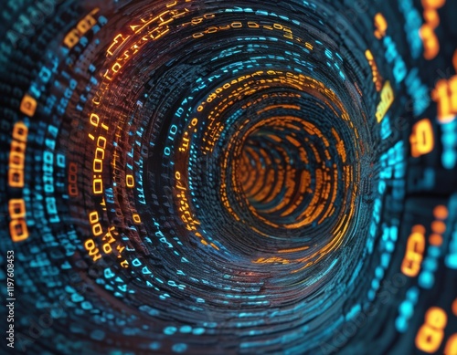Glowing Digital Data Tunnel in Cyberspace  inside AI