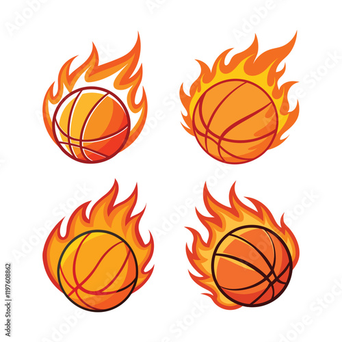 set of fire basketball vector, vector and illustration, vector style