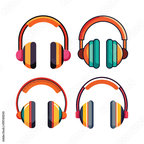 set of headphones vector, vector and illustration, vector style