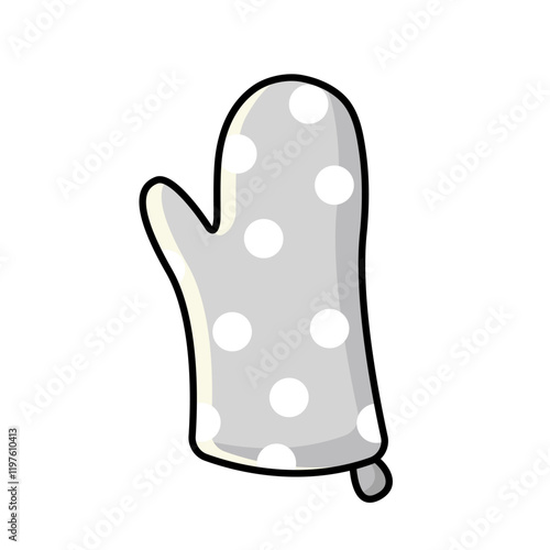 Cute kitchen glove or pot holder in flat style. Grey fabric with white dots design kitchen equipment icon isolated on white background
