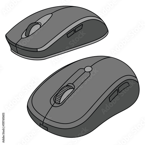 Two wireless computer mouse - modern design, technology icons, computer accessories, wireless mouse illustration, office equipment