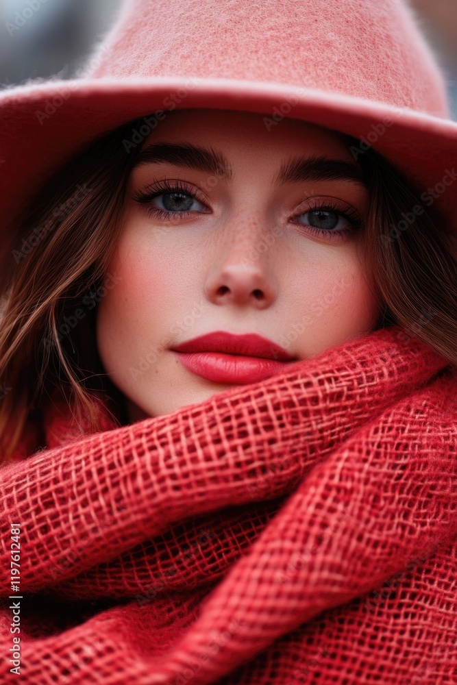 Woman in Red Hat and Scarf Woman in Red Hat and Scarf
