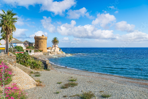 Obraz na płótnie Landscape with Plage de Miomo in Santa Maria di Lota, Corsica island, France w salonie