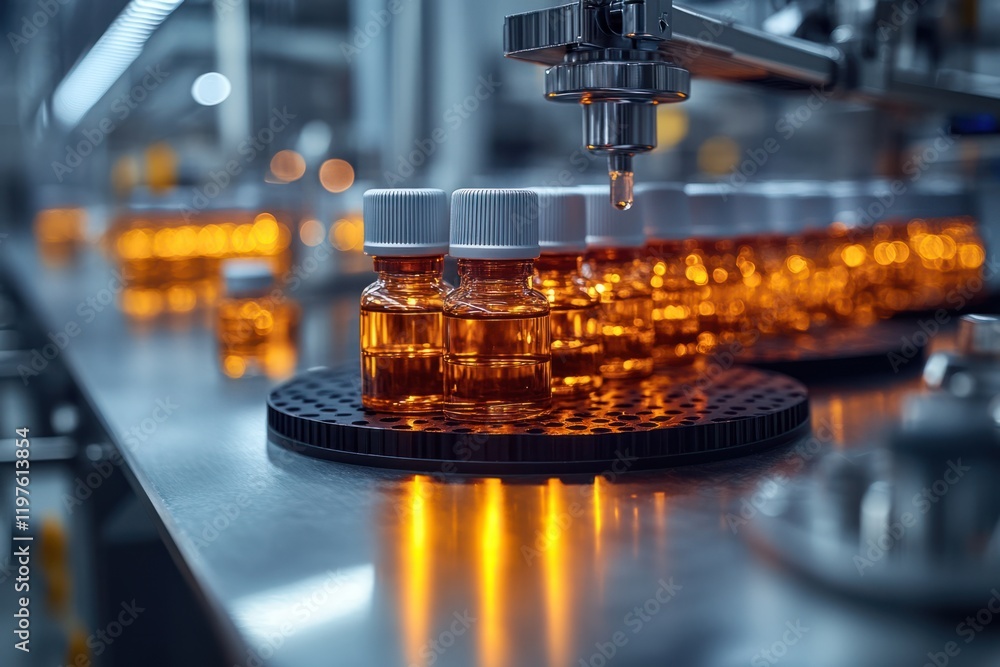 Bottles being filled with liquid in a modern industrial production line during daytime Bottles being filled with liquid in a modern industrial production line during daytime
