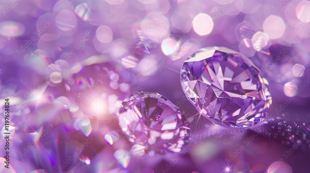 Sparkling diamonds with a side effect on a purple background create a luxurious and elegant concept. Sparkling diamonds with a side effect on a purple background create a luxurious and elegant concept.