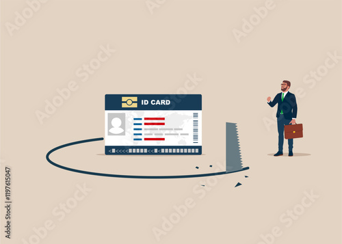 Fraud. ID card away trap metaphor. Theft ID card. Personal business card. Flat vector illustration.