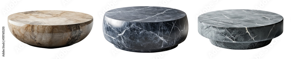 Fototapeta premium Round Marble Coffee Tables Isolated on Transparent Background