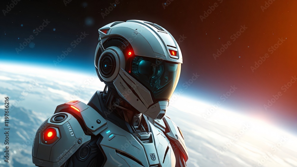 Futuristic Astronaut in Space Above Earth - Sci-Fi Concept Art Futuristic Astronaut in Space Above Earth - Sci-Fi Concept Art