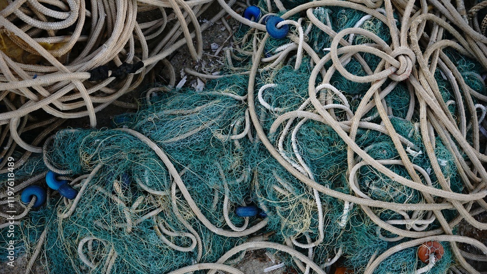 ropes and rustic fishing net as background ropes and rustic fishing net as background