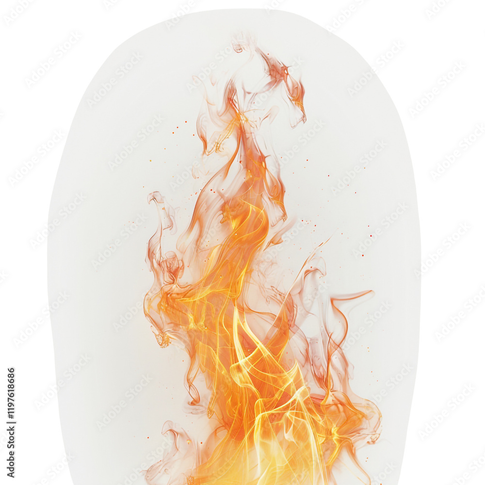 Fototapeta premium Abstract orange fire flames design element on white background with transparent overlay perfect for backgrounds or design projects