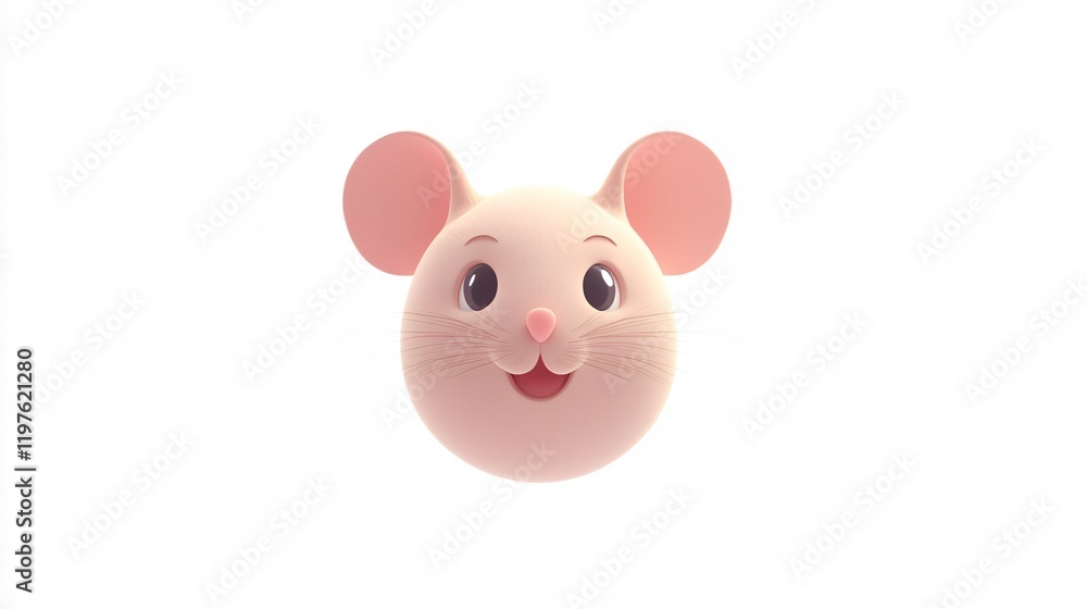 Lovable Mouse Head Character in Wide Angle Center View Lovable Mouse Head Character in Wide Angle Center View
