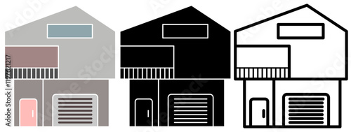 two-story house icon, simple flat style, logo sign symbol vector illustration pictogram, isolated on white for mobile app