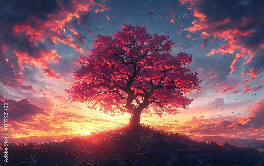 Pink Sunset Tree Digital Art Pink Sunset Tree Digital Art