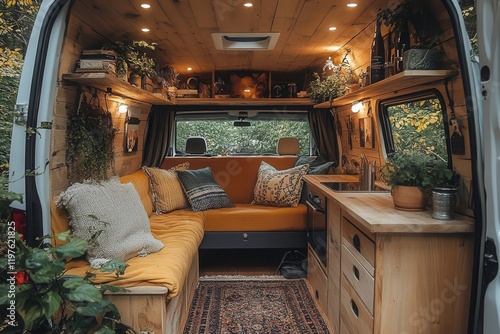 Cozy and Stylish Van Interior with Natural Decor
